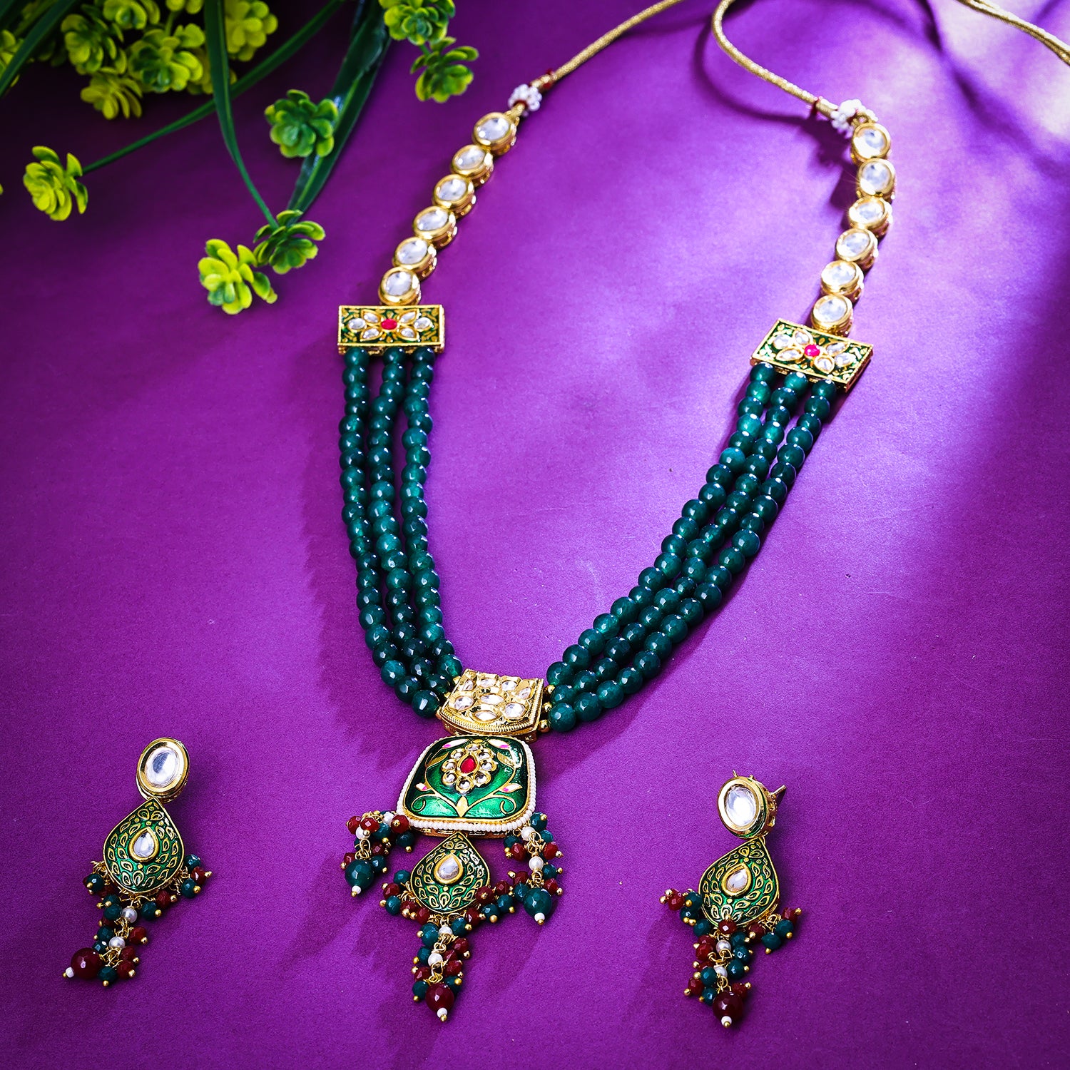 Sukkhi Winning Green Kundan Gold Plated Traditional Necklace Set for Women