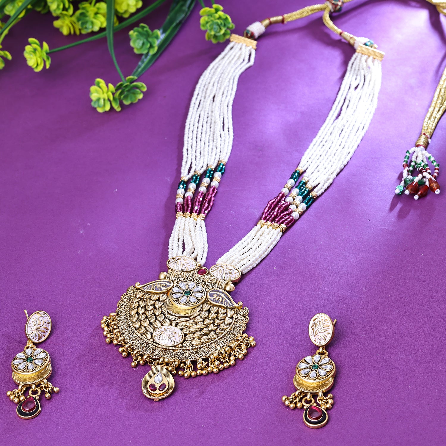 Sukkhi Pleasing Multicolor Kundan Gold Plated Traditional Necklace Set for Women