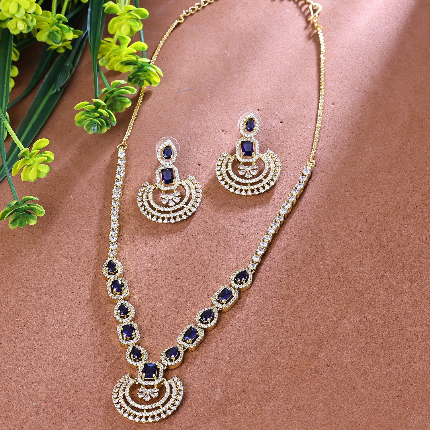 Sukkhi Riveting Blue And Golden Austrian Stone Gold Plated Traditional Necklace Set for Women