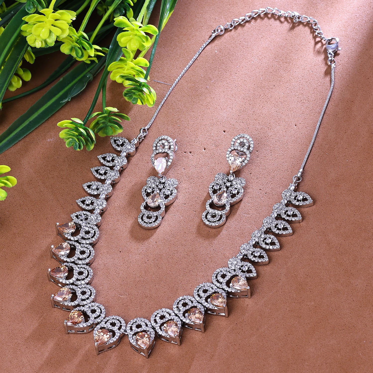 Sukkhi Exciting Silver CZ Stone Rhodium Plated Traditional Necklace Set for Women