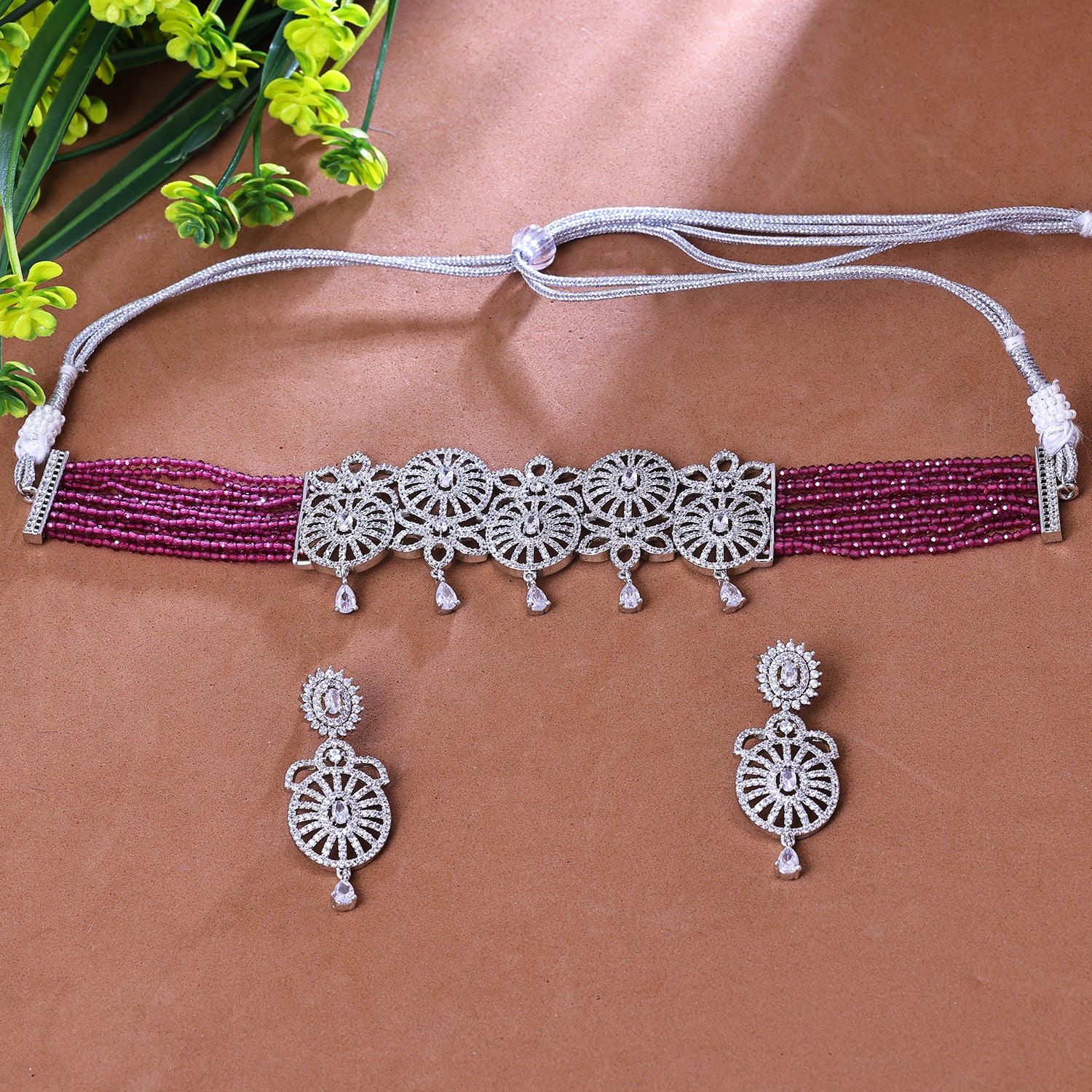 Sukkhi Charming Purple And Silver Austrian Stone Rhodium Plated Traditional Necklace Set for Women