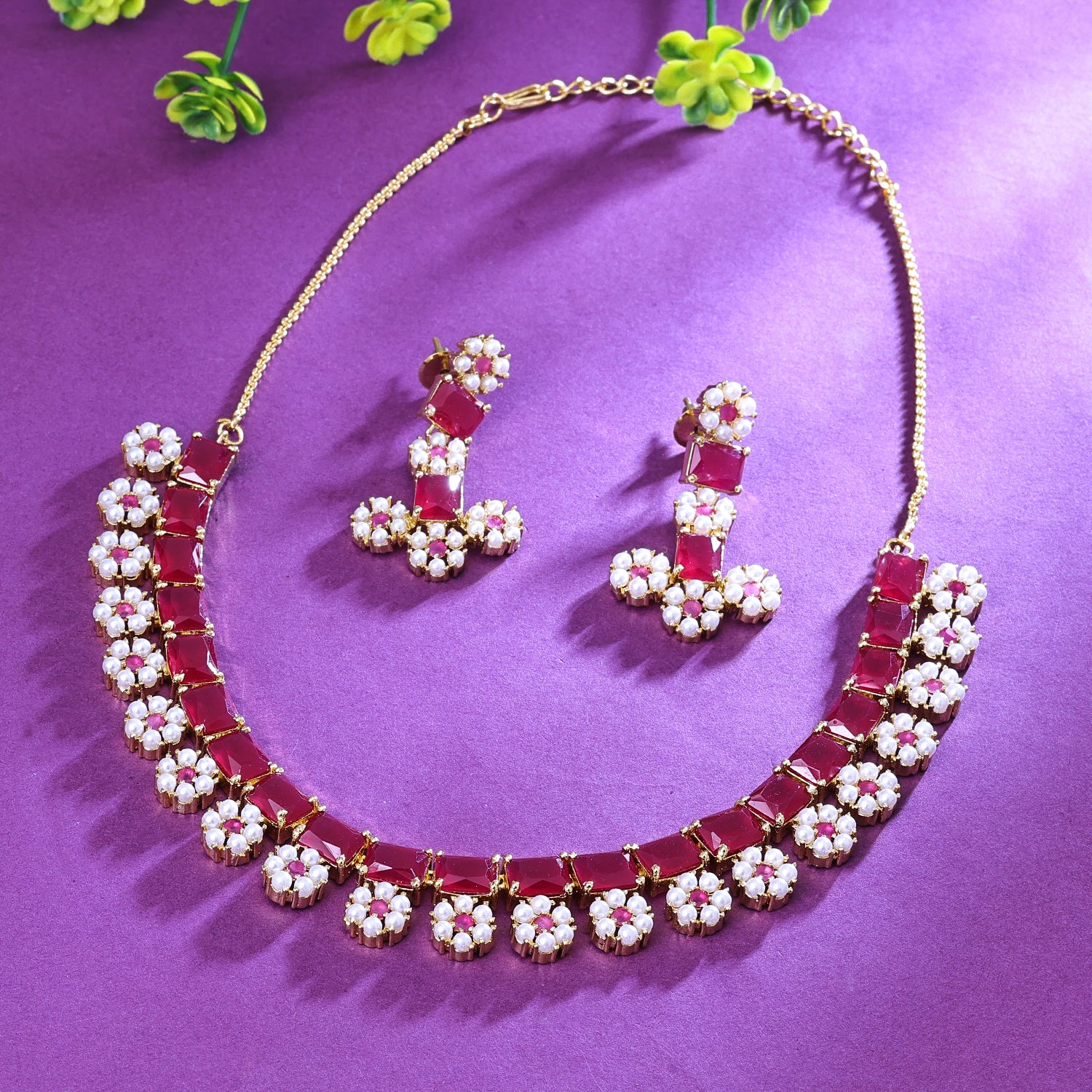 Sukkhi Handsome Red And Golden Austrian Stone Gold Plated Traditional Necklace Set for Women