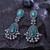 Sukkhi Ravishing Green Color Stone Rhodium Plated Dangler Earrings for Women