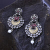 Sukkhi Seemly Pink And White CZ Stone Rhodium Plated Chandbali Earrings for Women