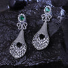 Sukkhi Well-Favored Green And Silver CZ Stone Rhodium Plated Dangler Earrings for Women