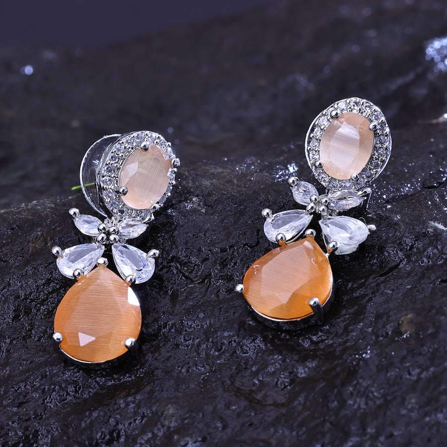 Sukkhi Cunning Orange Color Stone Rhodium Plated Dangler Earrings for Women