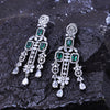 Sukkhi Elegant Green And Silver CZ Stone Rhodium Plated Dangler Earrings for Women
