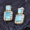 Sukkhi Magnificent Aqua Green Color Stone Gold Plated Dangler Earrings for Women