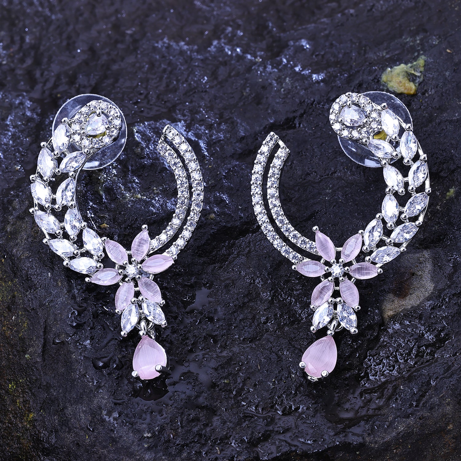 Sukkhi Splendid Silver CZ Stone Rhodium Plated Dangler Earrings for Women