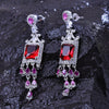 Sukkhi Dainty Red And Purple Color Stone Rhodium Plated Dangler Earrings for Women