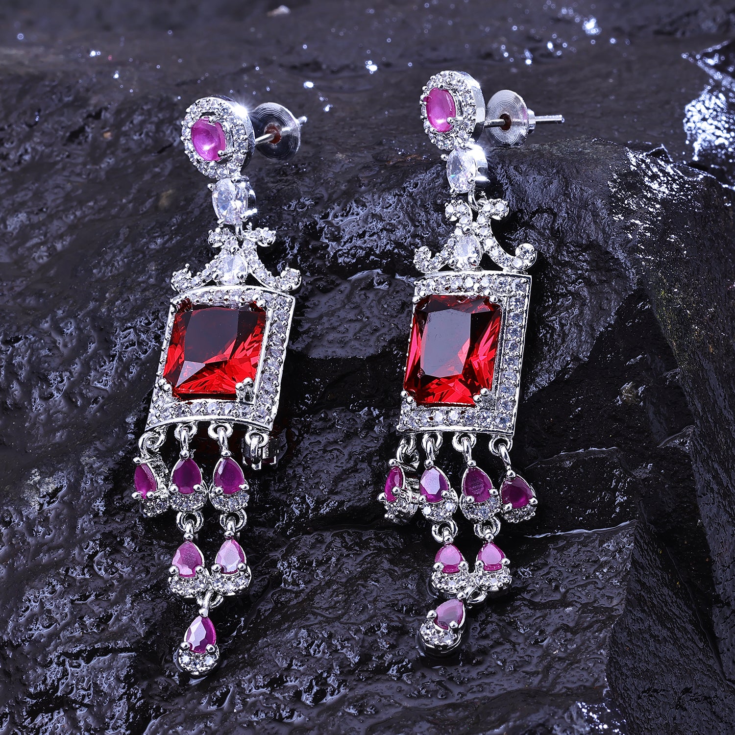 Purple American Diamond Earrings Danglers With Shiny StoneDefault Title |  American diamond, Earrings, Diamond