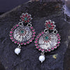 Sukkhi Delicate Pink And Green CZ Stone Rhodium Plated Dangler Earrings for Women