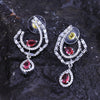 Sukkhi Personable Red And Silver CZ Stone Rhodium Plated Dangler Earrings for Women