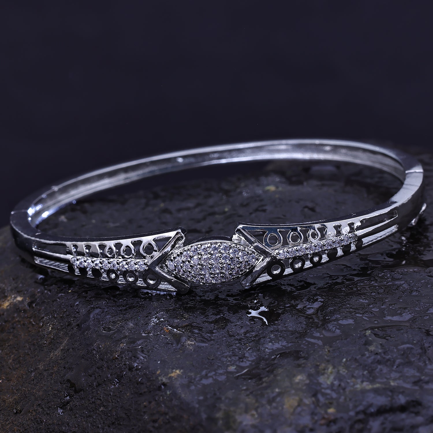 Sukkhi Presentable Silver Austrian Stone Rhodium Plated Kada for Women