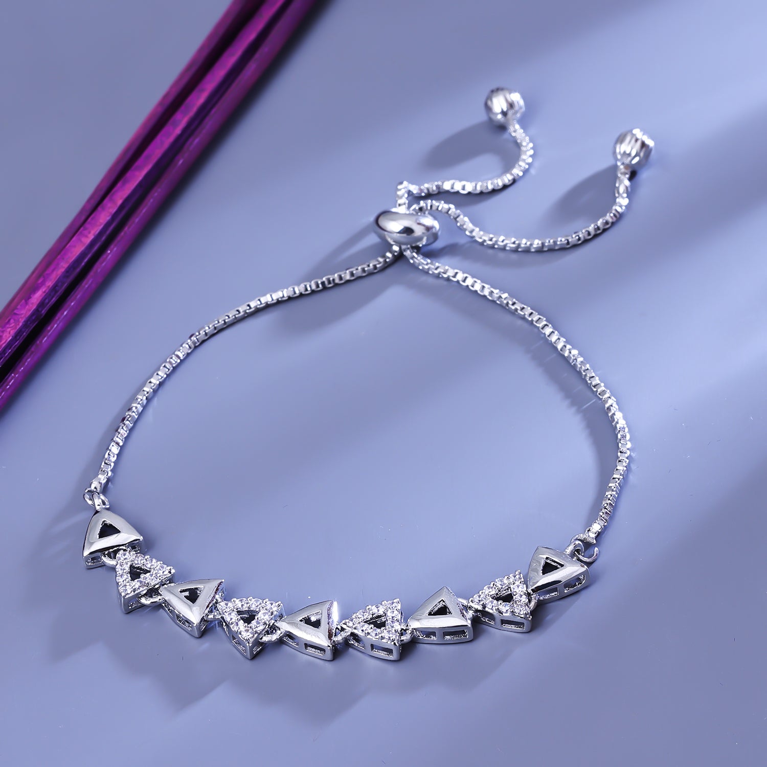 Sukkhi Seductive Silver CZ Stone Rhodium Plated Party Wear Bracelet for Women