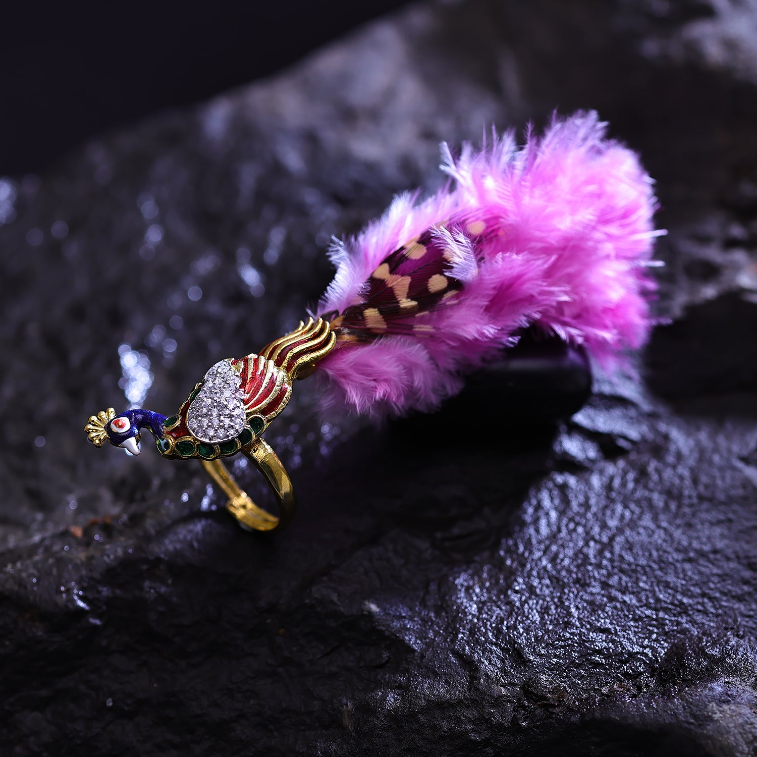 RR Creations Trendy Peacock Feather Naira Style Ring Adjustable Ring for  Women and Girls Alloy Cubic Zirconia Gold Plated Ring Price in India - Buy  RR Creations Trendy Peacock Feather Naira Style
