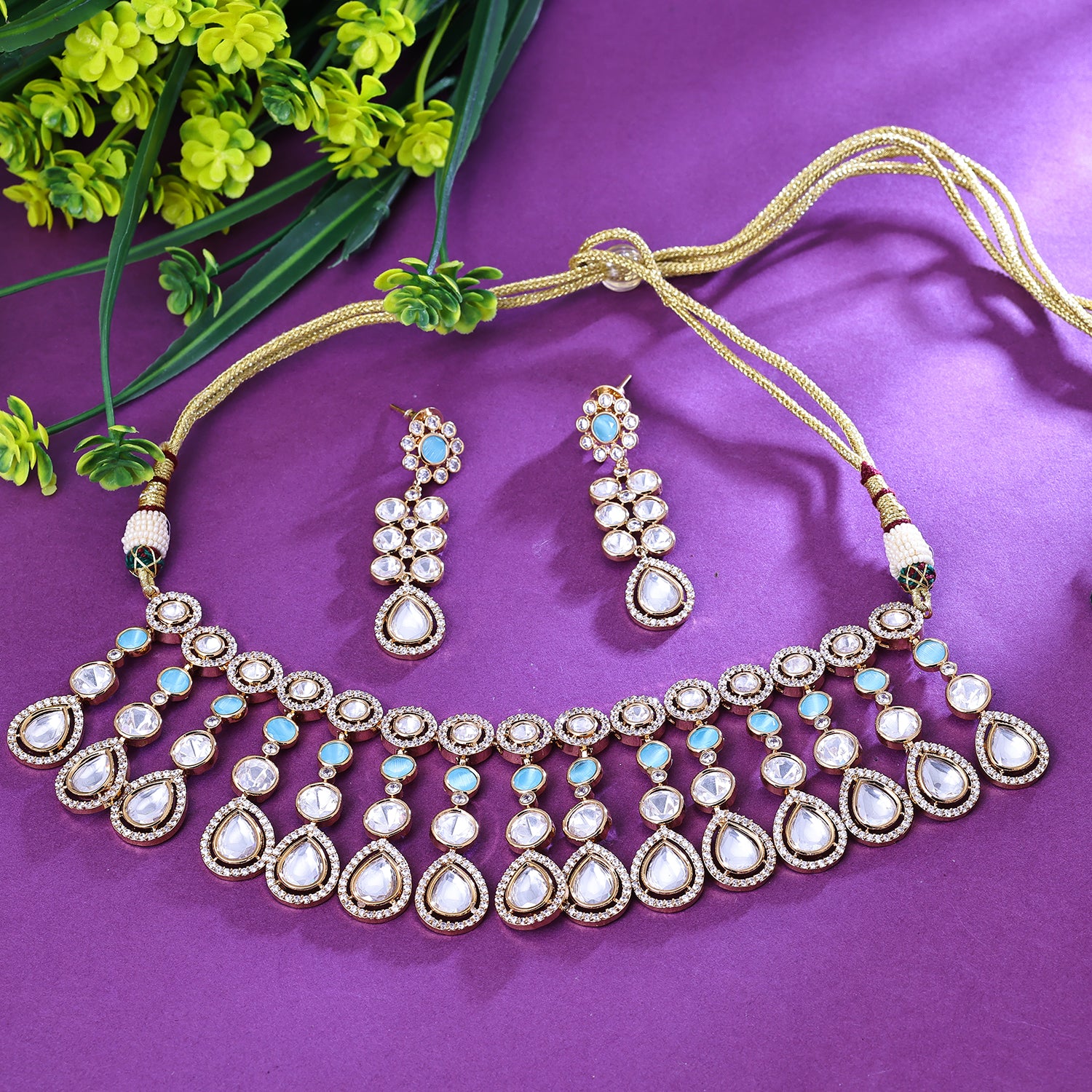 Sukkhi Toothsome White Kundan Gold Plated Traditional Necklace Set for Women
