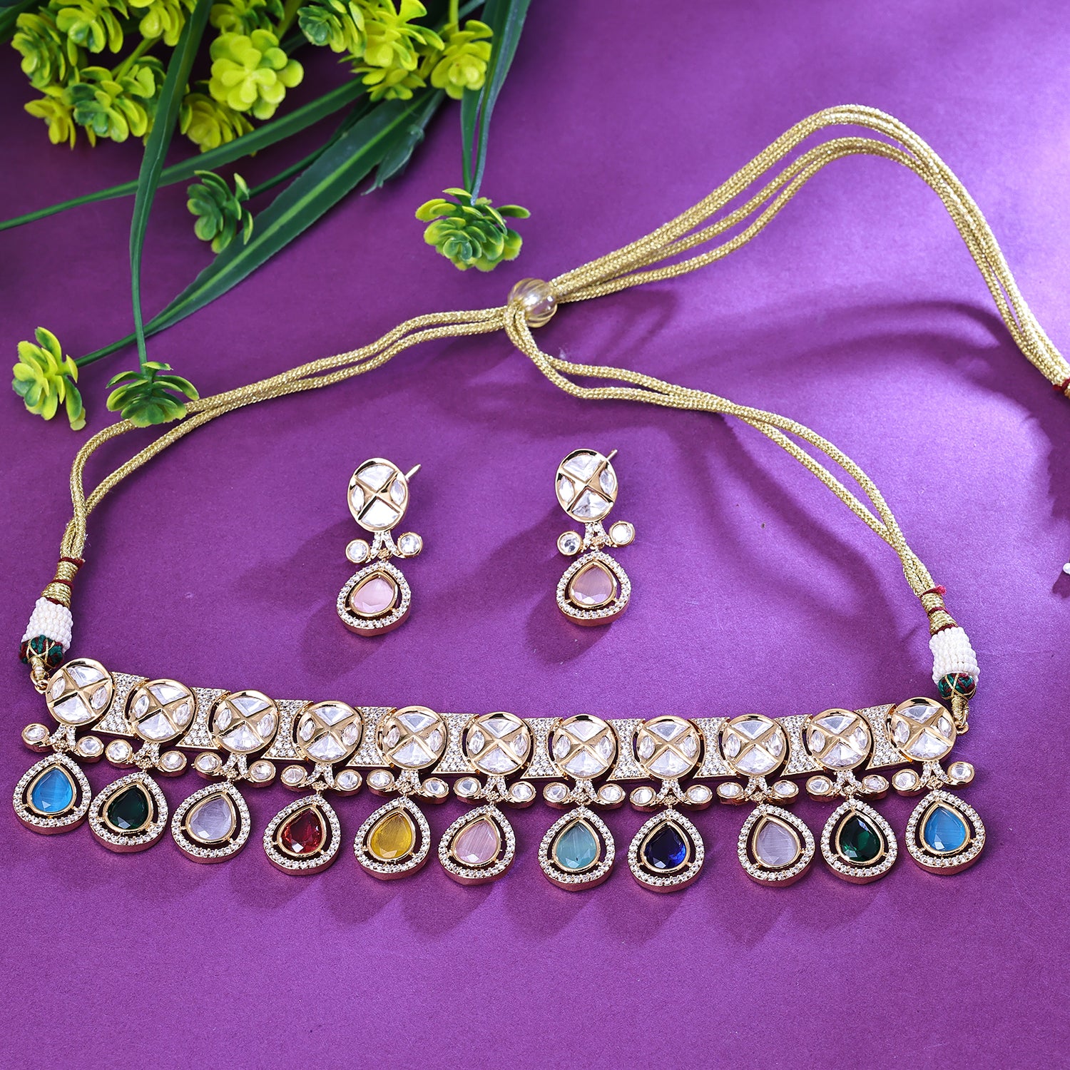 Sukkhi Studly Multicolor Kundan Gold Plated Traditional Necklace Set for Women