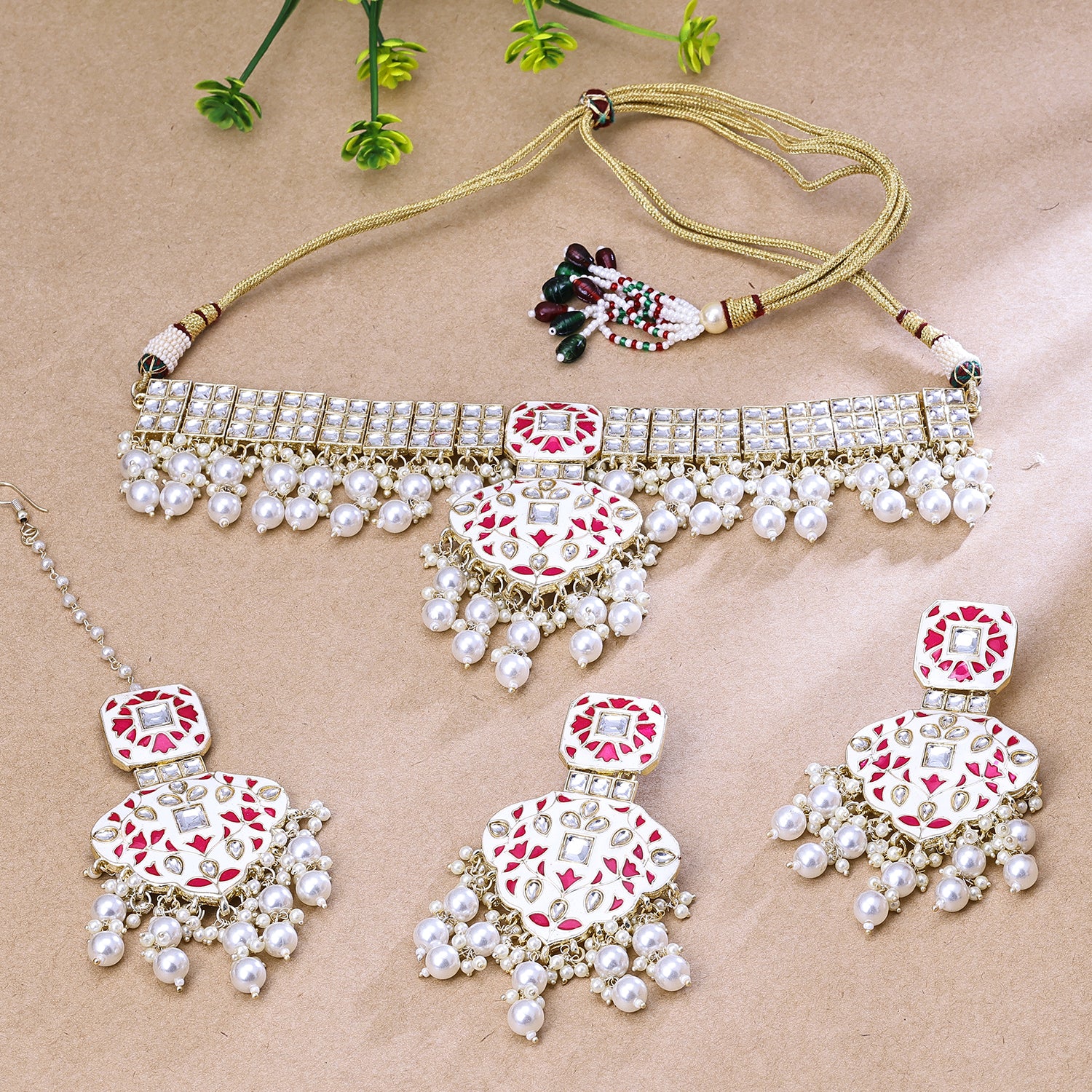 Sukkhi Premium White Kundan Gold Plated Traditional Necklace Set With Maang Tikka for Women