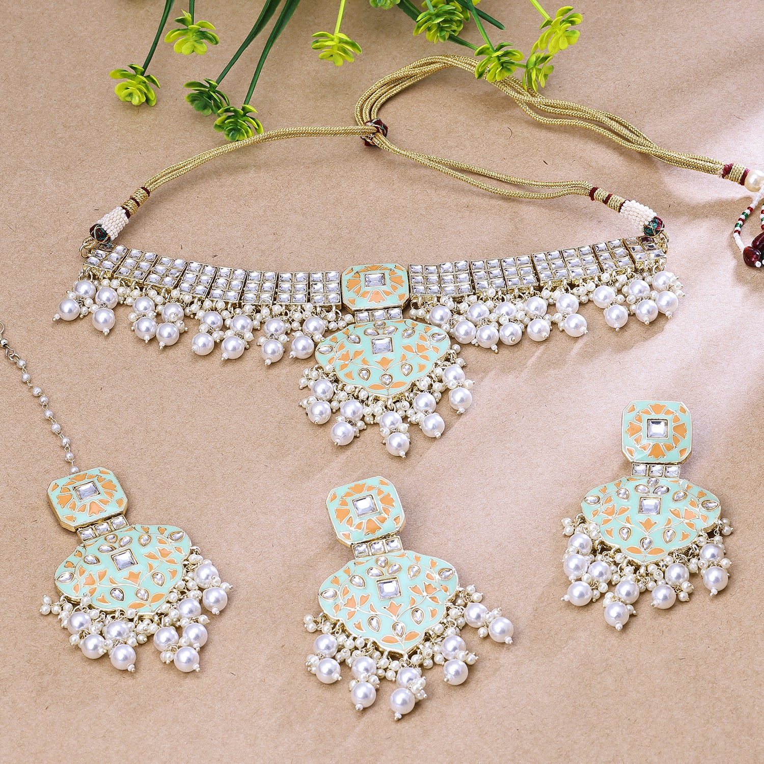 Sukkhi Select White Kundan Gold Plated Traditional Necklace Set With Maang Tikka for Women