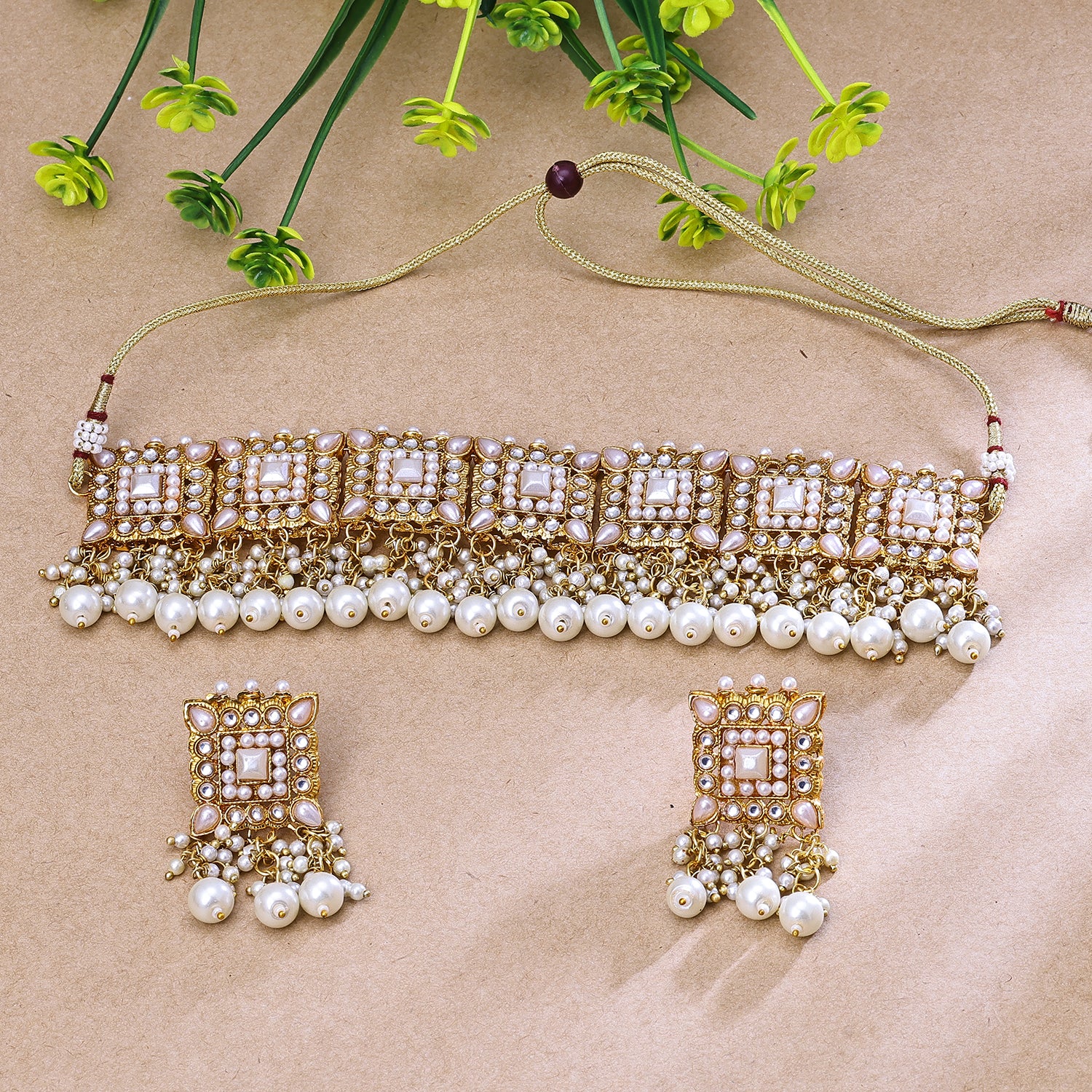 Sukkhi Standard White Kundan Gold Plated Traditional Necklace Set for Women