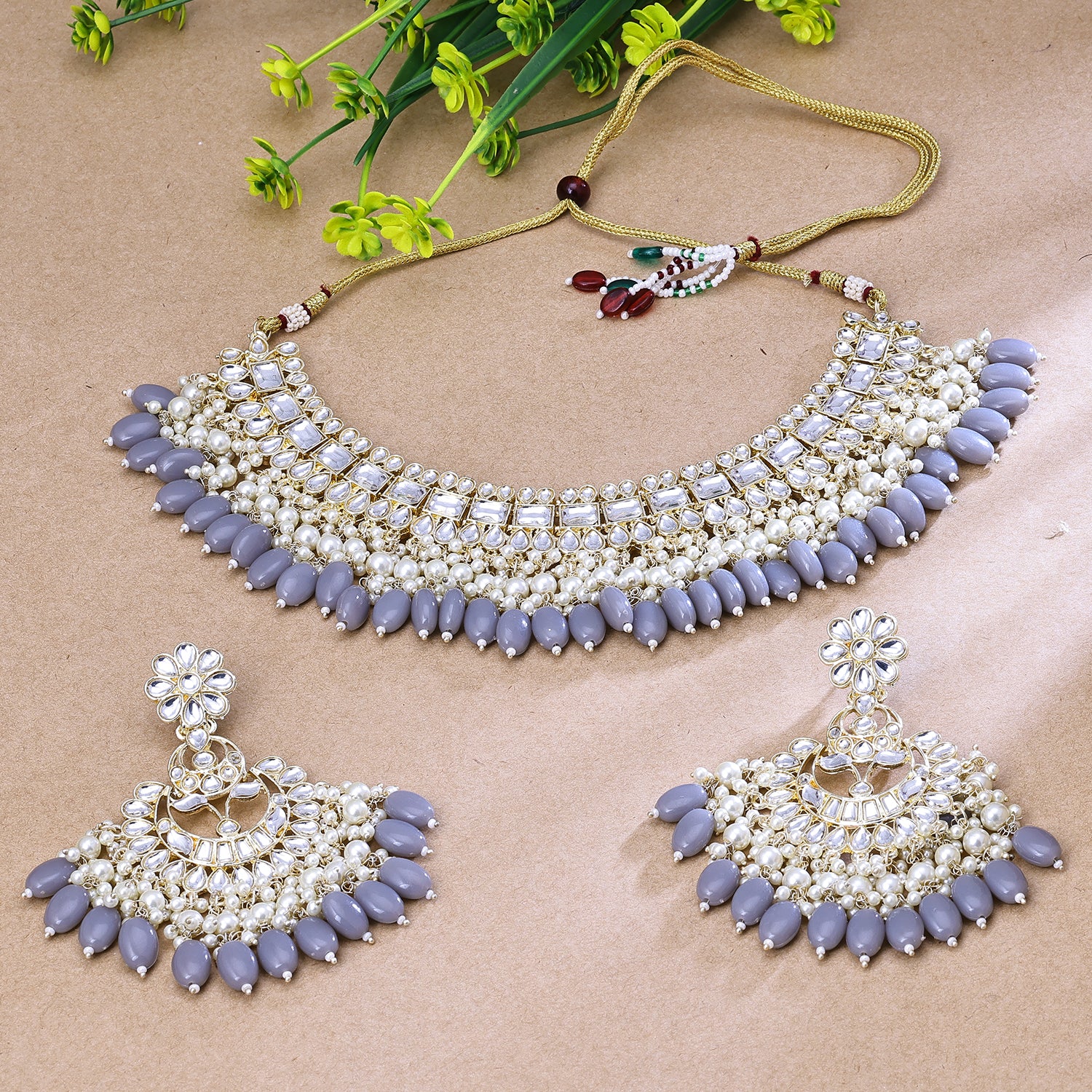 Sukkhi Enthralling Lavender Kundan Gold Plated Traditional Necklace Set for Women
