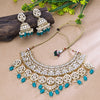 Sukkhi Enticing Aqua Blue And Golden Austrian Stone Gold Plated Traditional Necklace Set for Women
