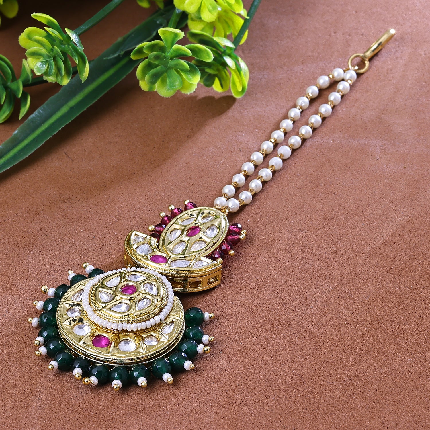 Sukkhi Enchanting Multicolor Kundan And Color Stone Gold Plated Traditional Maang Tikka for Women