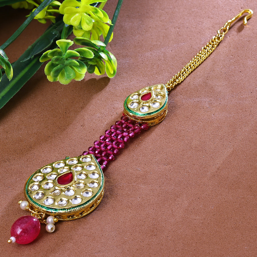 Sukkhi Entrancing Multicolor Kundan And Color Stone Gold Plated Traditional Maang Tikka for Women