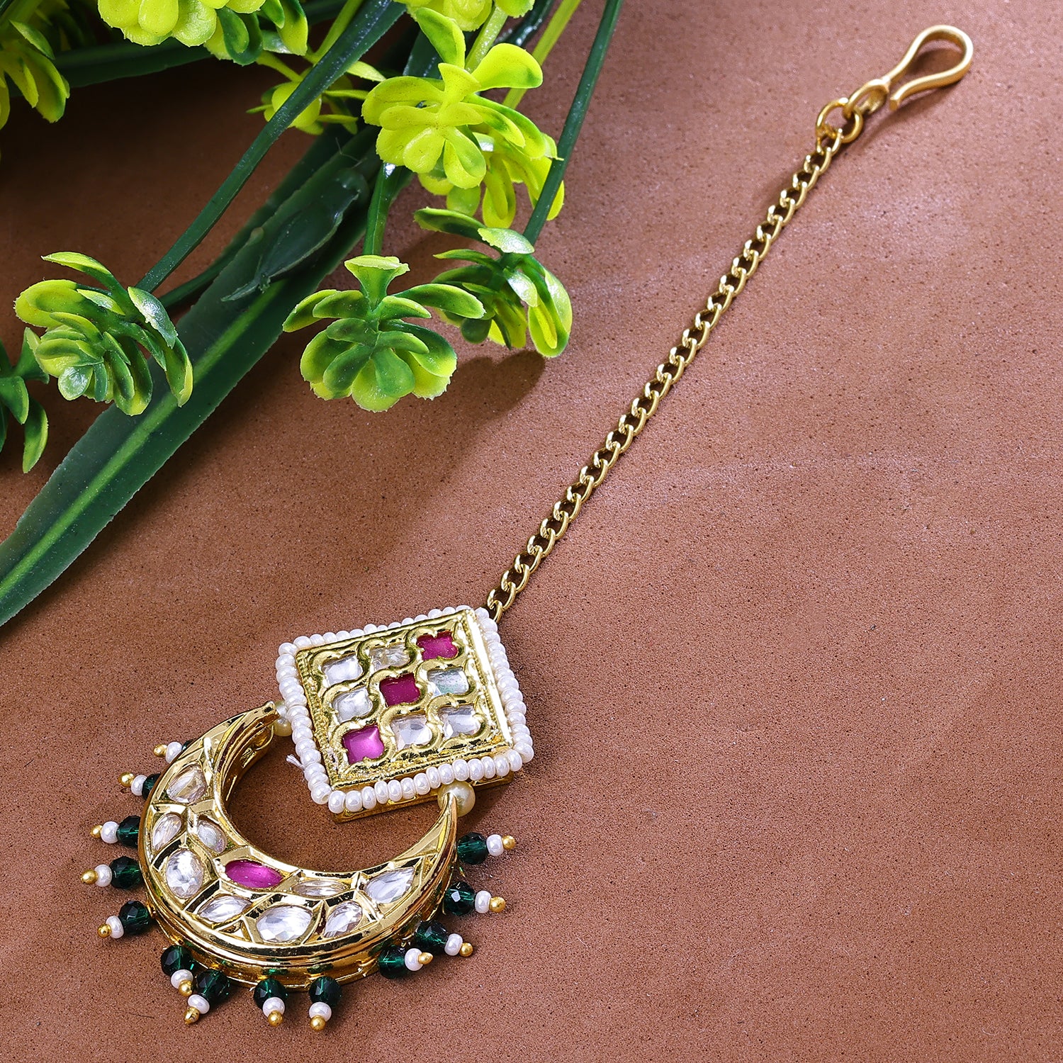 Sukkhi Fascinating Multicolor Kundan And Color Stone Gold Plated Traditional Maang Tikka for Women