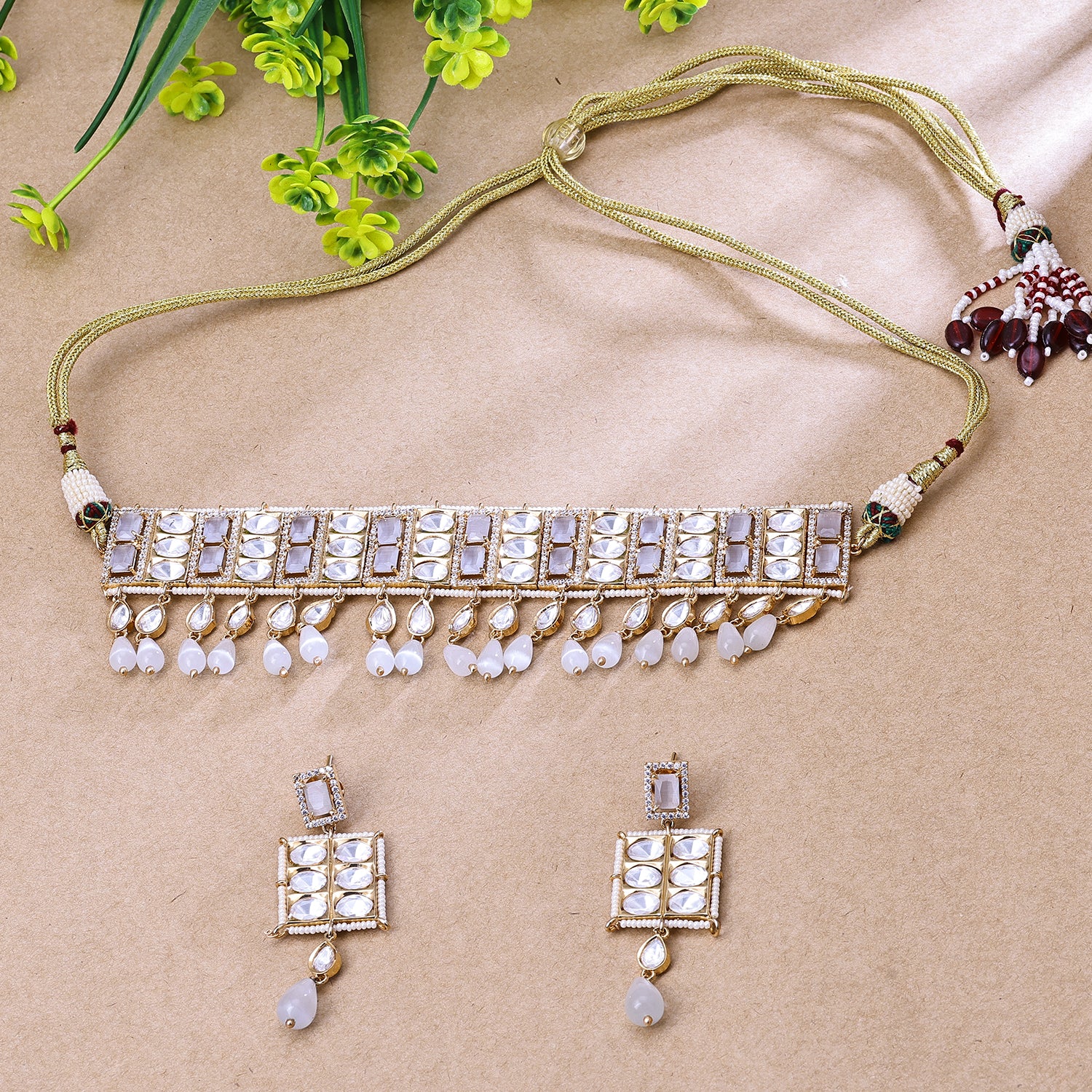 Sukkhi Haunting Grey Kundan Gold Plated Traditional Necklace Set for Women