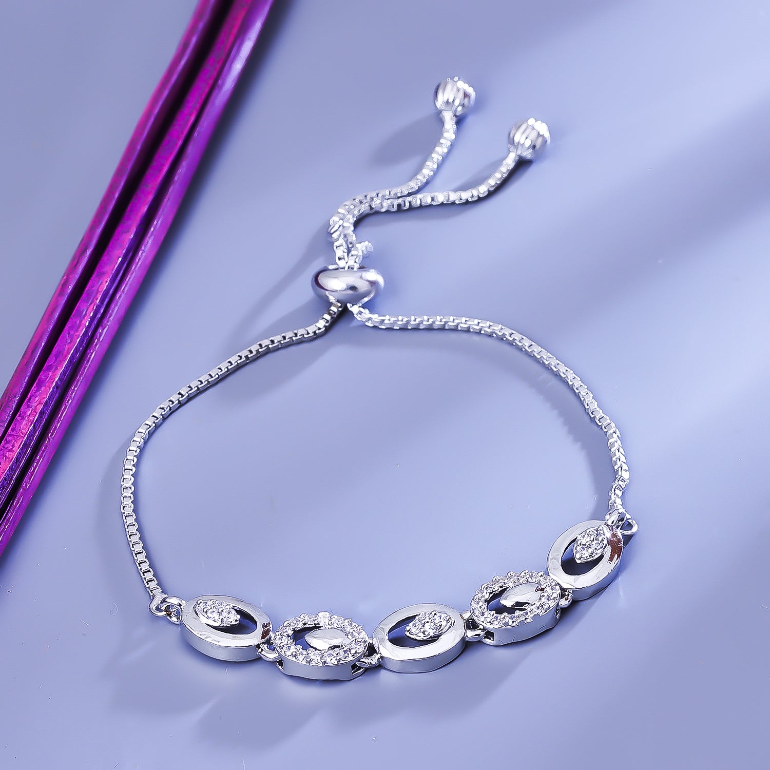 Sukkhi Engaging Silver CZ Stone Rhodium Plated Party Wear Bracelet for Women