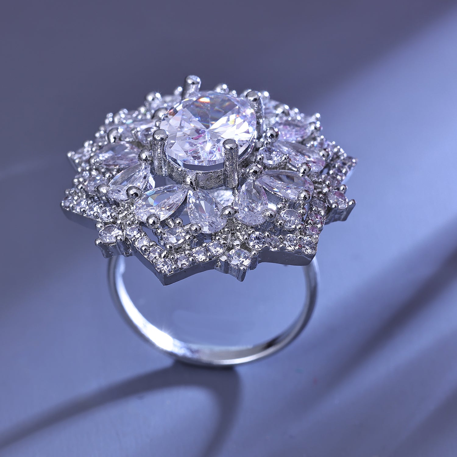 Sukkhi Likely Silver CZ Stone Rhodium Plated Traditional Finger Ring for Women