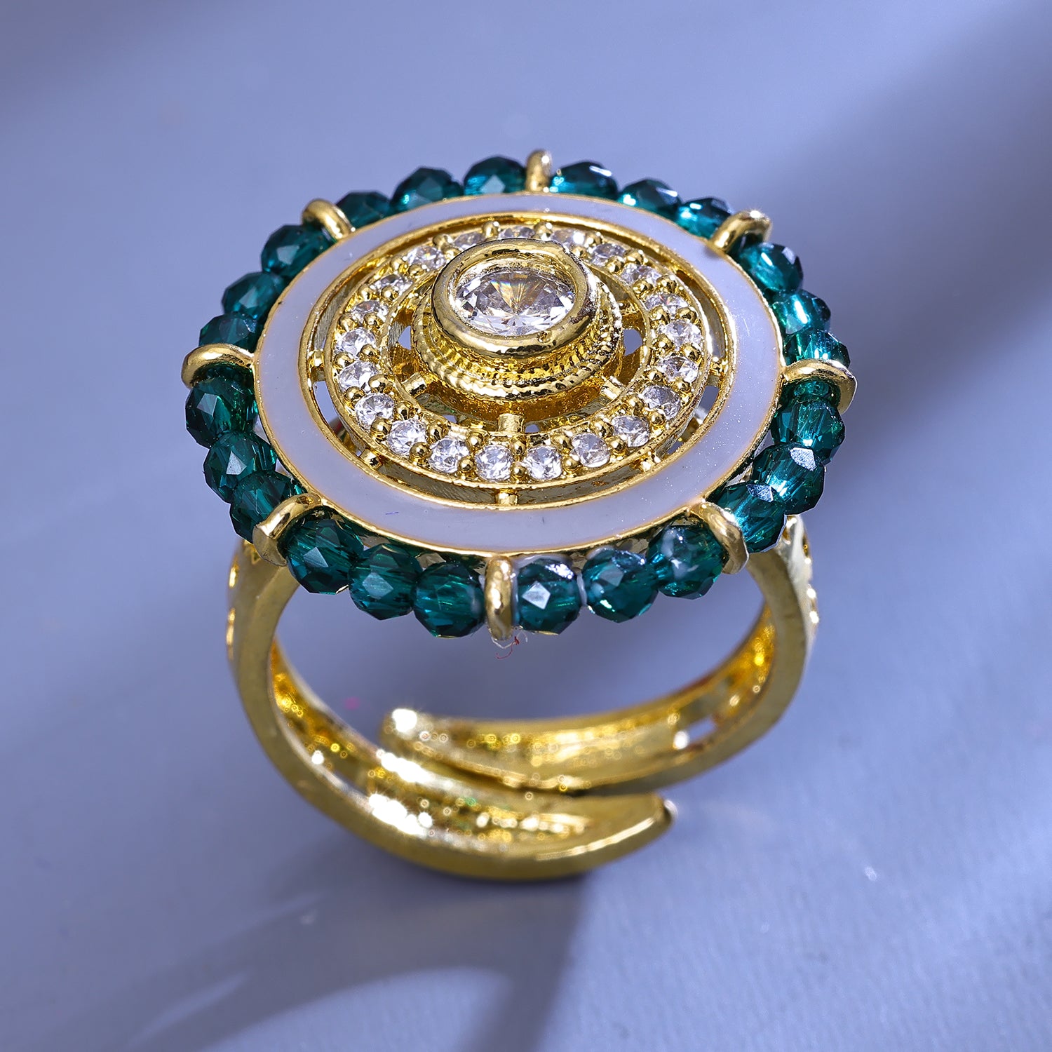 Sukkhi Seemly Green And Golden Color Stone Gold Plated Traditional Finger Ring for Women