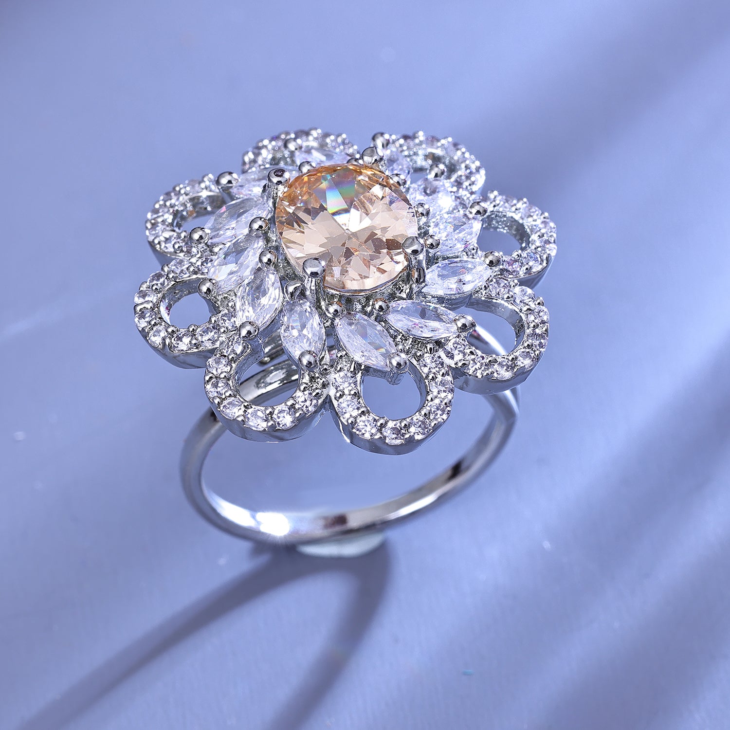 Sukkhi Sightly Silver CZ Stone Rhodium Plated Traditional Finger Ring for Women