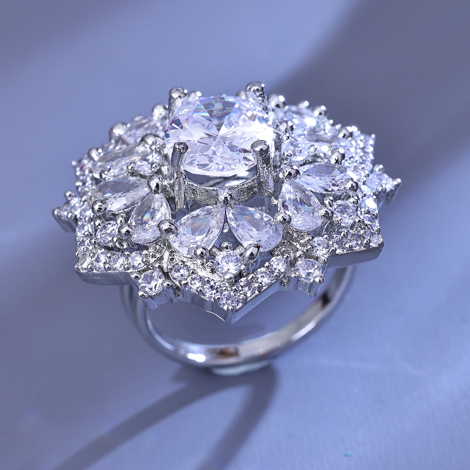 Sukkhi Stunning Silver CZ Stone Rhodium Plated Traditional Finger Ring for Women