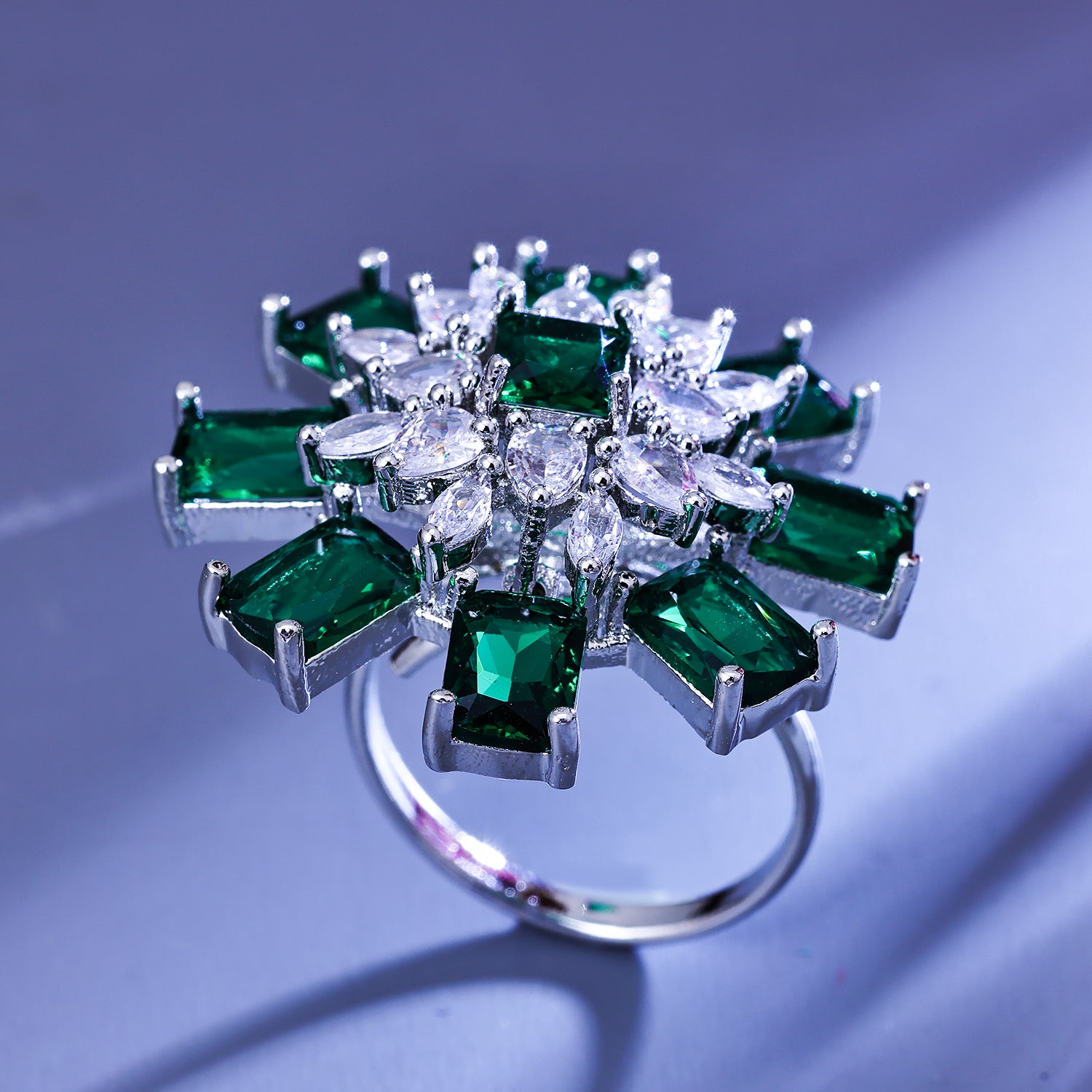 Sukkhi Taking Green And Silver CZ Stone Rhodium Plated Traditional Finger Ring for Women