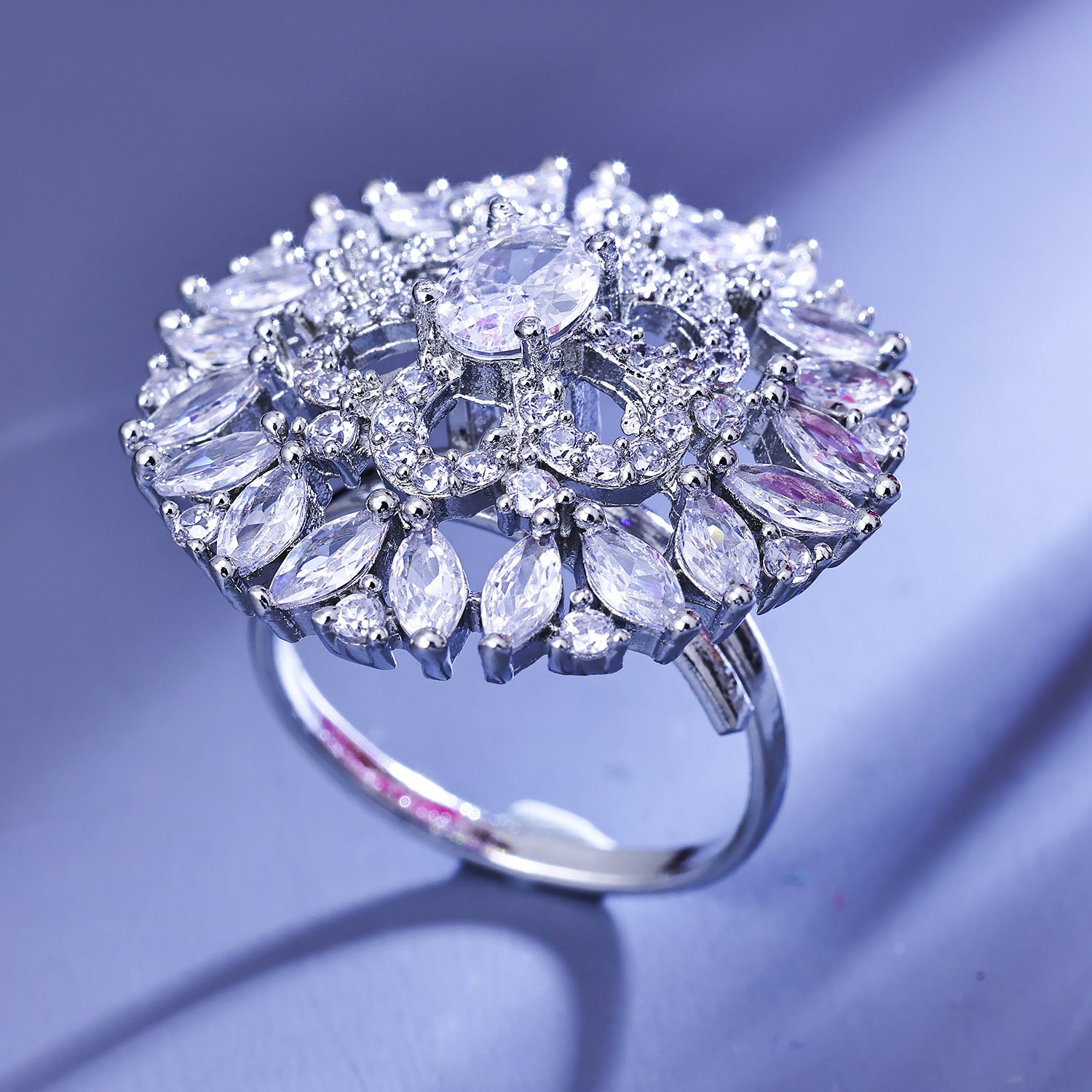 Sukkhi Cunning Silver CZ Stone Rhodium Plated Traditional Finger Ring for Women