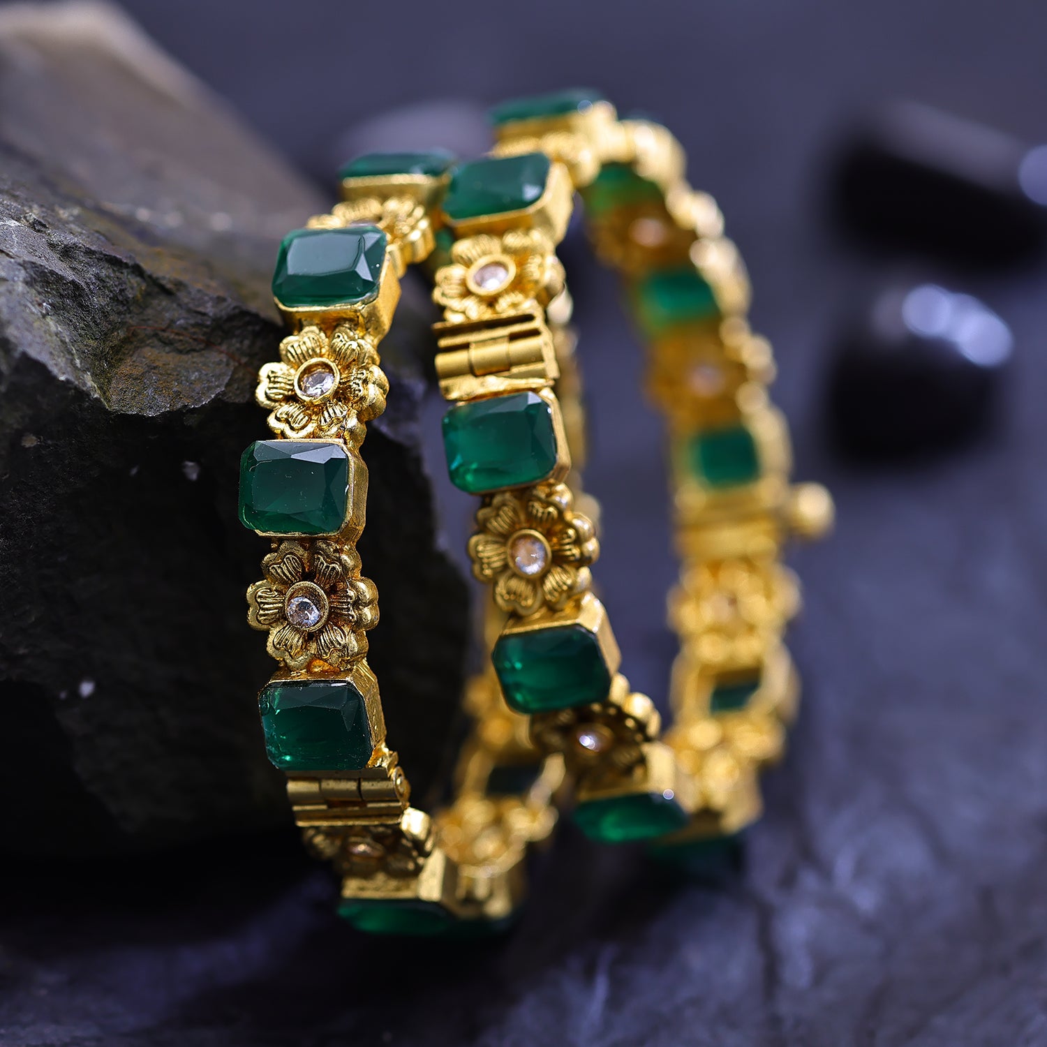 Sukkhi Dainty Green Color Stone Gold Plated Traditional Set Of 2 Bangles for Women