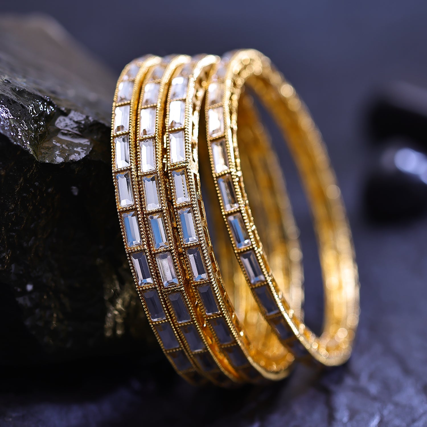 Sukkhi Personable Golden Color Stone Gold Plated Traditional Set Of 4 Bangles for Women