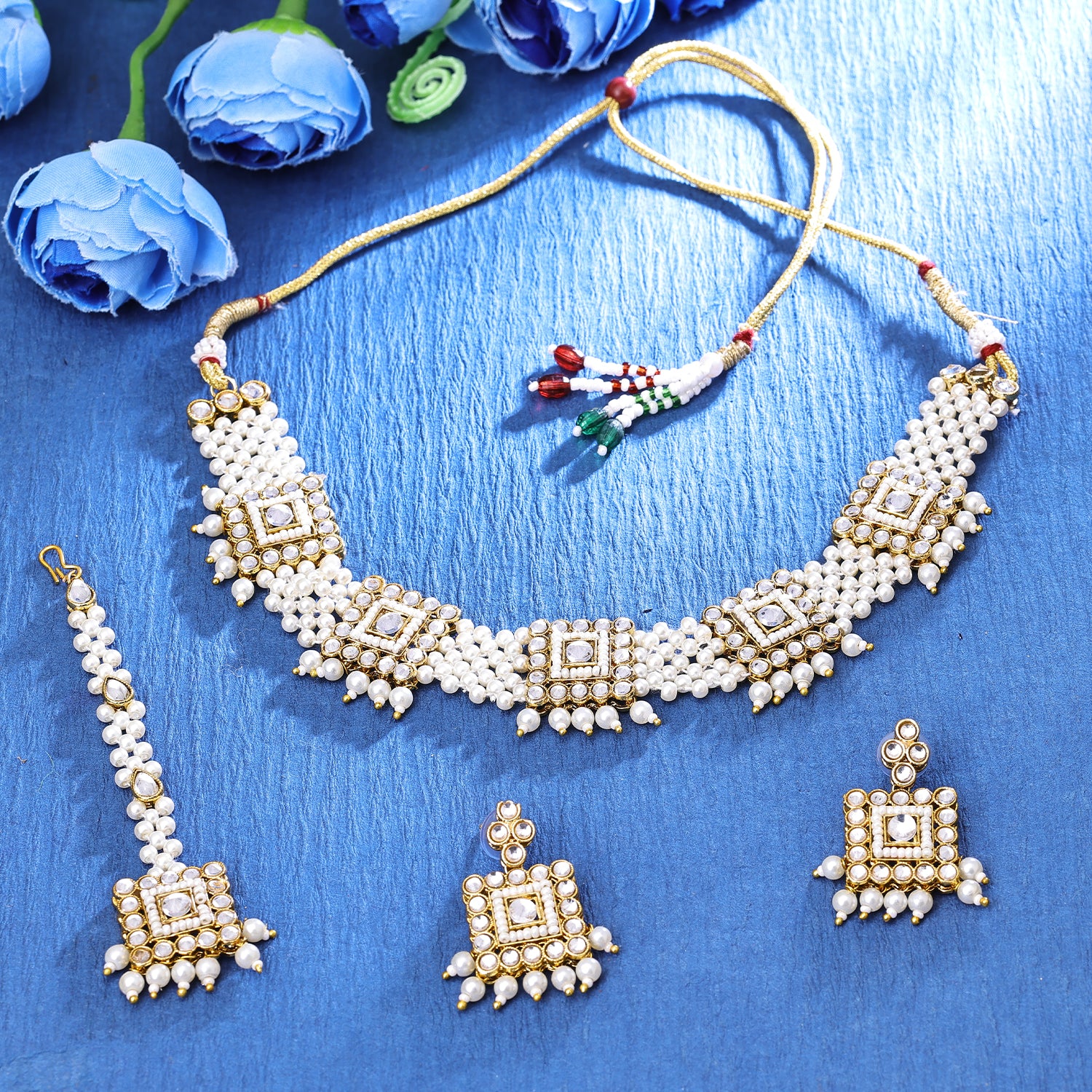 Sukkhi Fancy Gold Plated Choker Necklace Set For Women
