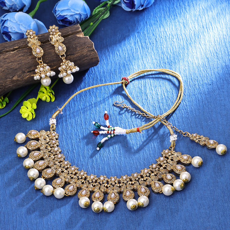 Sukkhi Temple Gold Plated Choker Necklace Set For Women