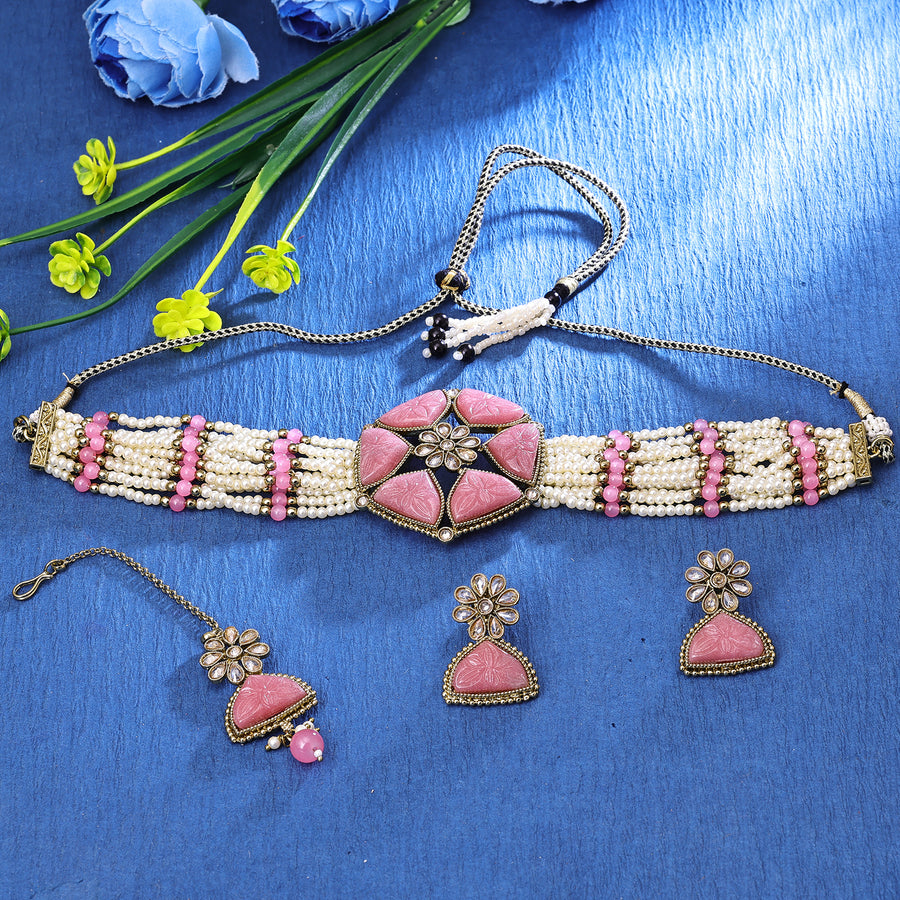 Sukkhi Delightful Gold Plated Choker Necklace Set For Women