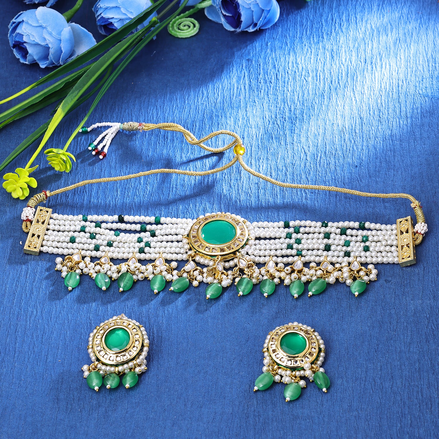 Sukkhi Marvellous Gold Plated Choker Necklace Set For Women