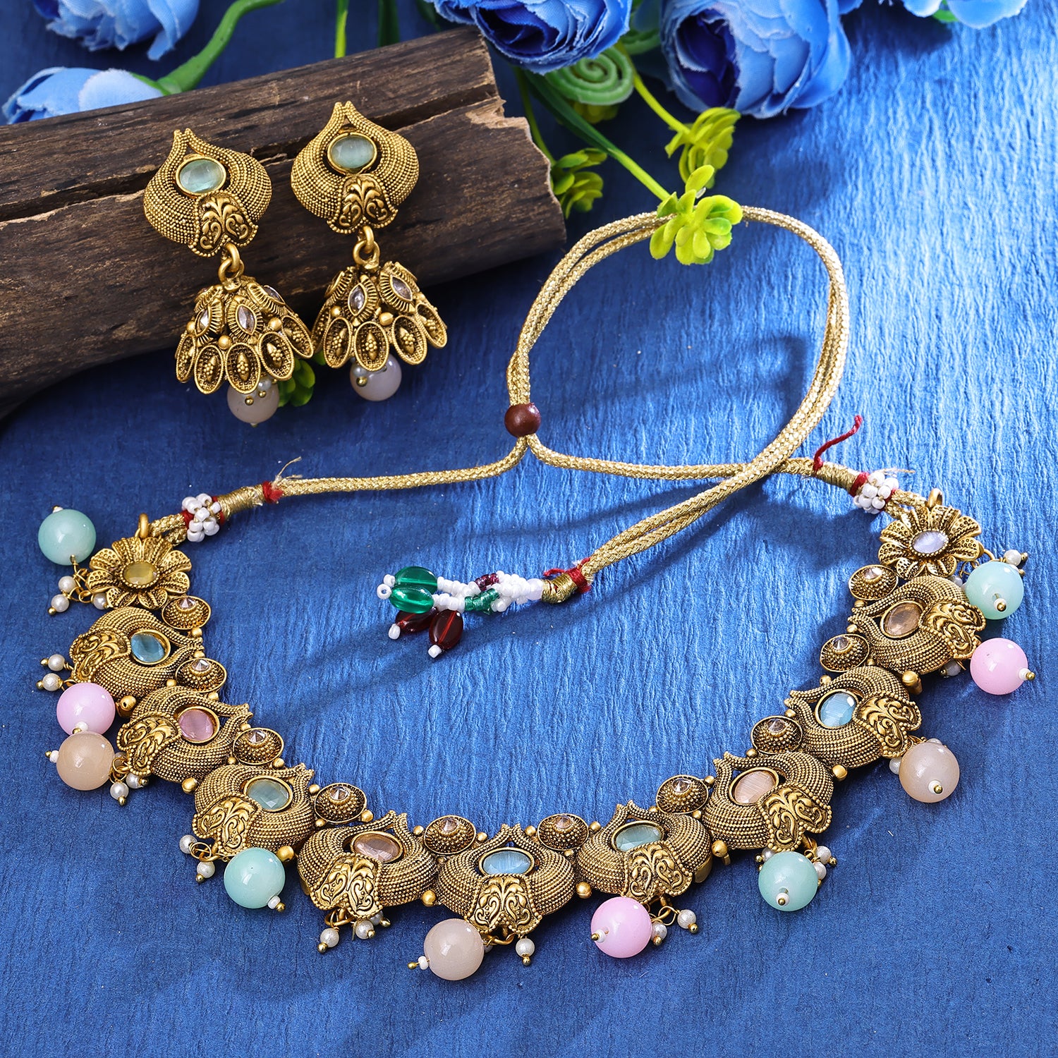 Sukkhi Graceful Gold Plated Choker Necklace Set For Women