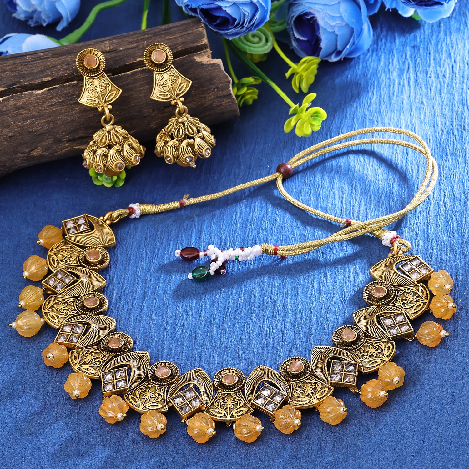 Sukkhi Ravishing Gold Plated Choker Necklace Set For Women