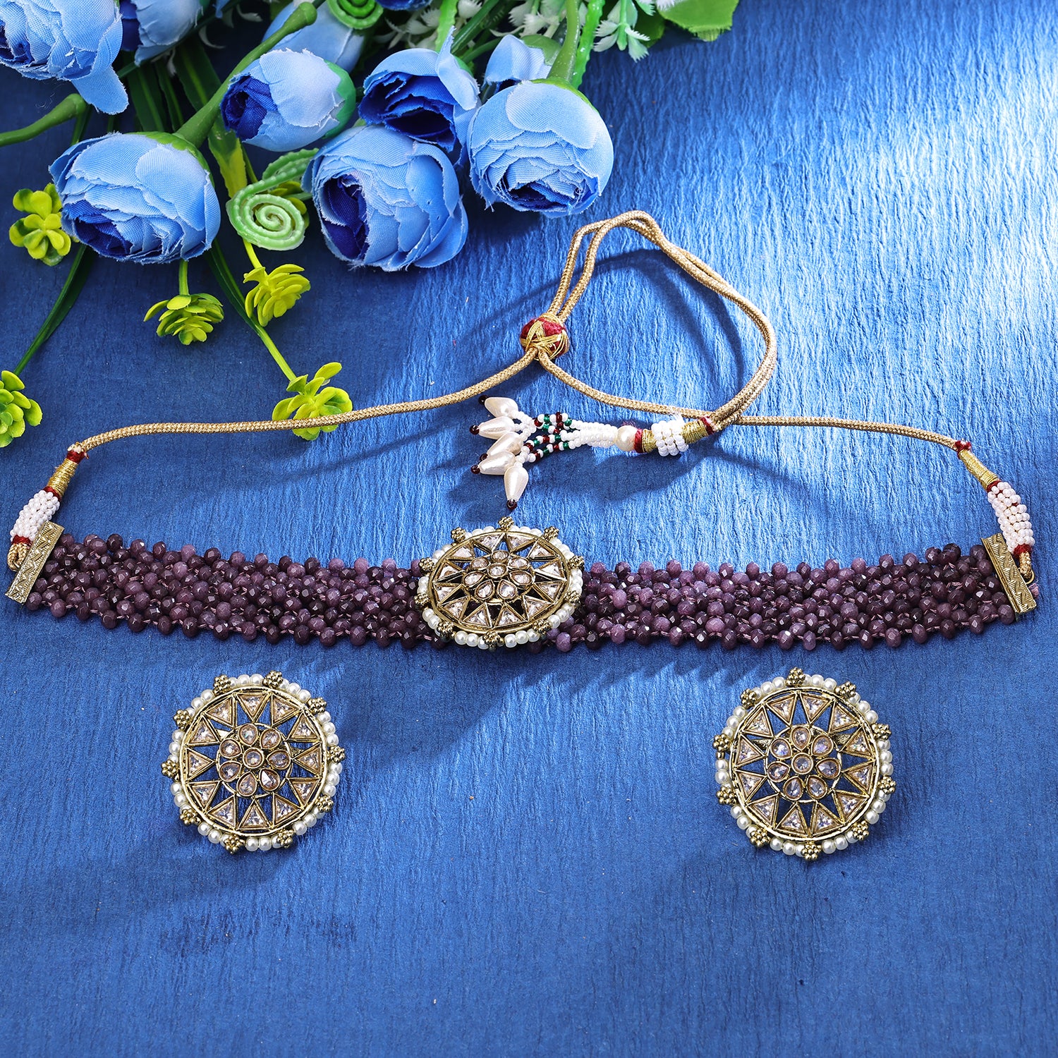 Sukkhi Delightful Gold Plated Choker Necklace Set For Women