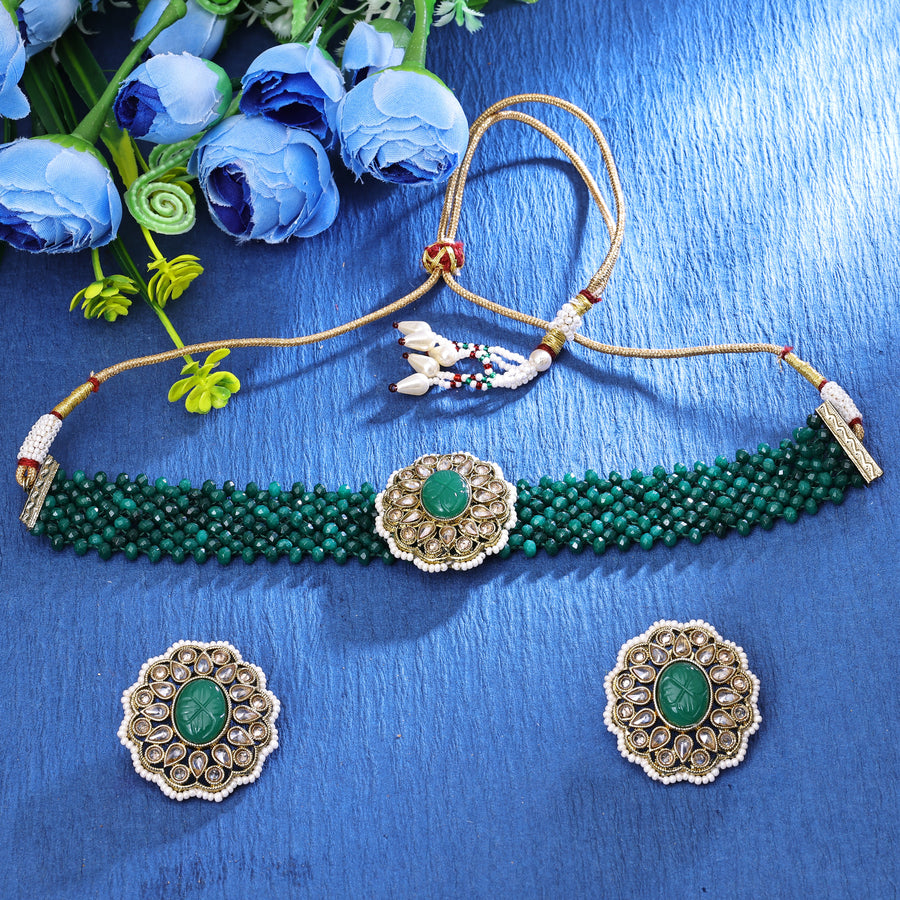 Sukkhi Delightful Gold Plated Choker Necklace Set For Women