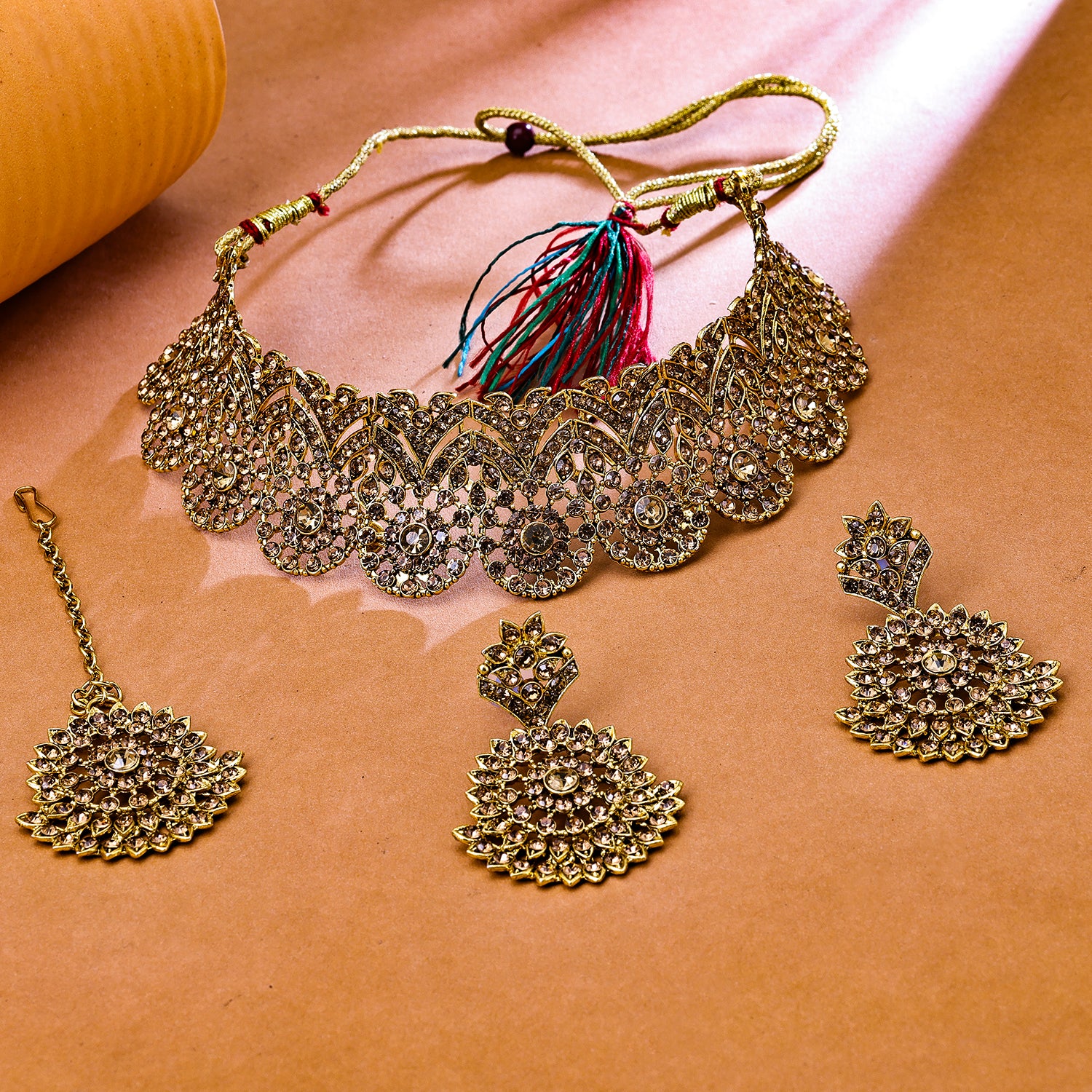 Sukkhi Glitzy Gold Plated Choker Necklace Set For Women