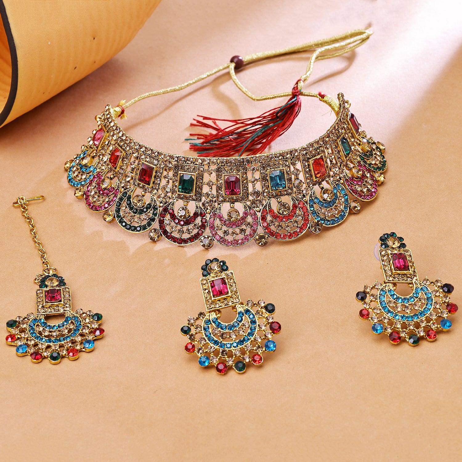 Sukkhi Shiny Gold Plated Choker Necklace Set For Women